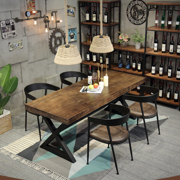 Bộ bàn ghế ăn dài phong cách Mỹ nhà phòng nhỏ 4-6 người Bàn ăn sắt rèn Bàn ghế cafe