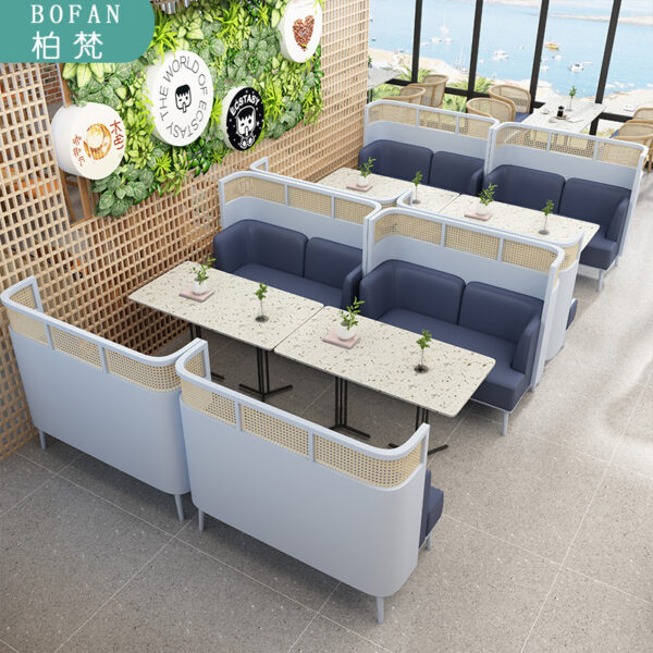 Bàn ghế Ghế sofa dệt mây vào tường gỗ đặc quán trà sữa quán burger quán cà phê quán ăn Bàn nhà hàng Bàn ghế quầy bar