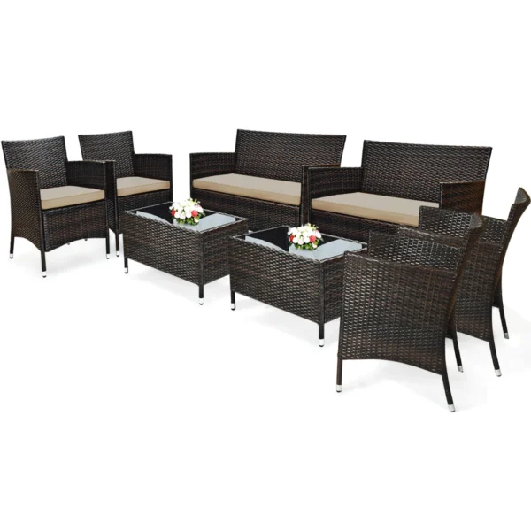 Bộ bàn ghế sân vườn bằng mây 8 món Ghế sofa đệm Bàn cà phê sân vườn 2 * HW63214