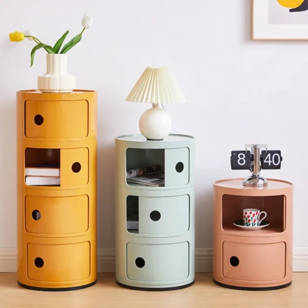 Tủ đầu giường Tròn Di Động Đầu Giường phong cách Châu Âu Tủ đầu giường Mini Có Giá Để Đồ Bàn Đêm Nội Thất Phụ Kiện Gia Đình
