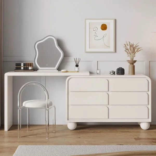 Bàn Trang Điểm Đầu Giường Bé Gái Nhà Ngăn Kéo Góc Bàn Bánh Xe Dài Mini Màu Trắng Tủ Nhỏ Nữ Commode Phụ Kiện Trang Điểm