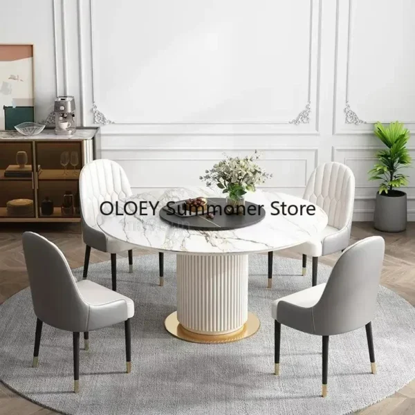 Bàn ăn Esstisch Bàn xoay Đá cẩm thạch Máy tính để bàn Thiết kế sang trọng Ngắn gọn Trang trí nhà hàng Vòng trắng 식탁 Trò chơi ăn uống nhà bếp