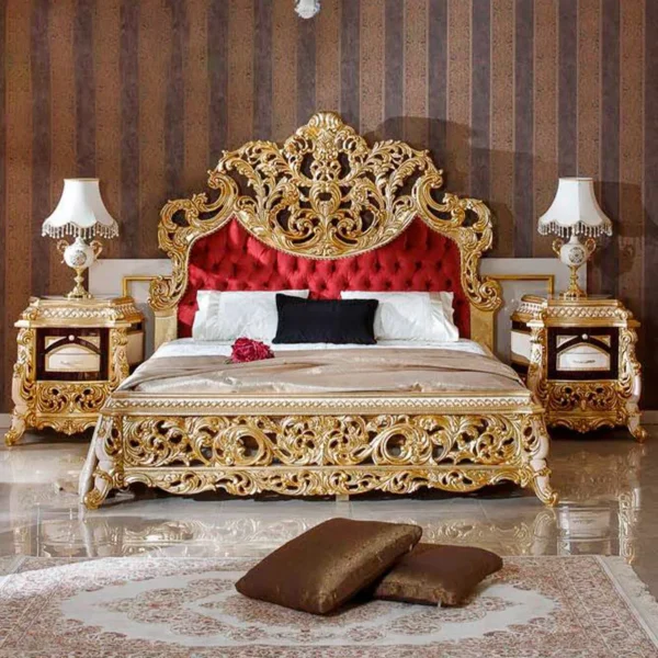 Giường ngủ Phong cách châu Âu cung điện Giường gỗ nguyên khối Italy Pháp sang trọng vải khắc Giường đôi biệt thự gia đình lớn nội thất