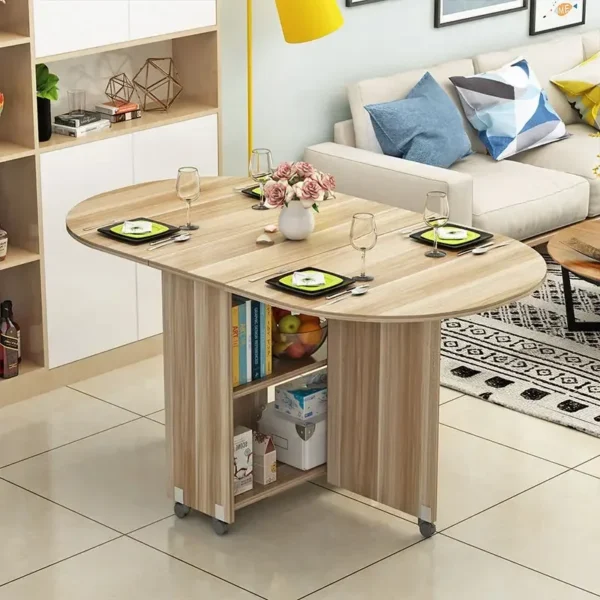 Bàn Ăn Gấp Gỗ Lưu Trữ Ăn Sáng Nhà Bếp Hiện Đại Con Lăn Đa Năng Bàn Mesa Plegable Nội Thất Gia Đình
