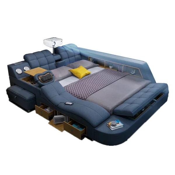 Giường ngủ Da Thật Chính Hãng Tech Giường Thông Minh Đa Năng Giường Massage Cuối Cùng Camas Bọc Da Sáng Có Bluetooth, Loa, Máy Chiếu