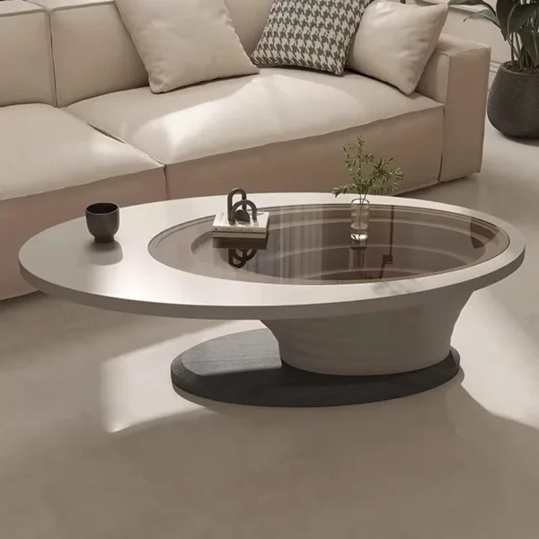 Bàn trà Kính Lớn Bàn Cà Phê Trong Suốt Bắc Âu Hiện Đại Độc Đáo Bên Bàn Hình Bầu Dục Tối Giản Mesa Phụ Trợ Phòng Khách Phụ Kiện