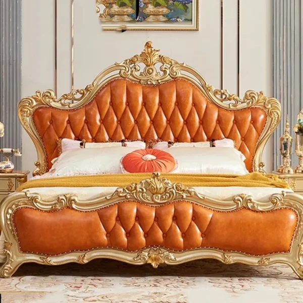 Giường ngủ Chạm khắc bằng tay Giường gỗ Sang trọng Thiết kế cao cấp Khung Giường bằng da Nữ hoàng sang trọng Camas De Matrimonio Dormitorio Nội thất Phong cách Châu Âu