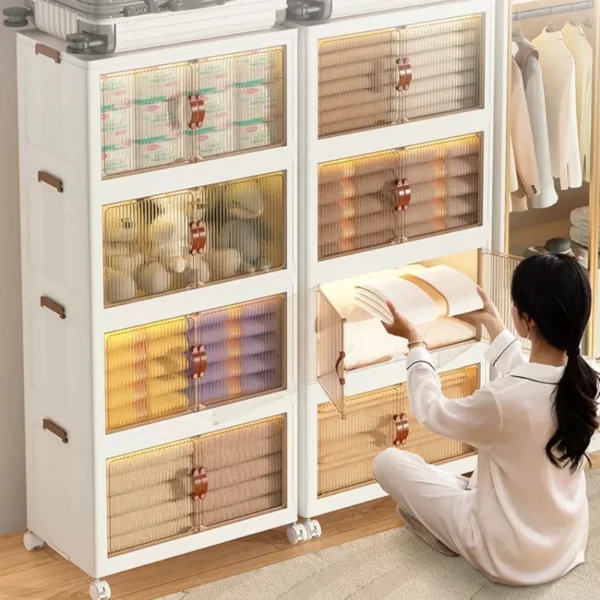 Tủ Hộ Gia Đình Tủ Nhựa Đồ Nhiều Lớp Đồ Chơi Ăn Nhẹ Có Thể Gập Lại Tủ Bảo Quản Có Bánh Xe Tủ Phòng Khách