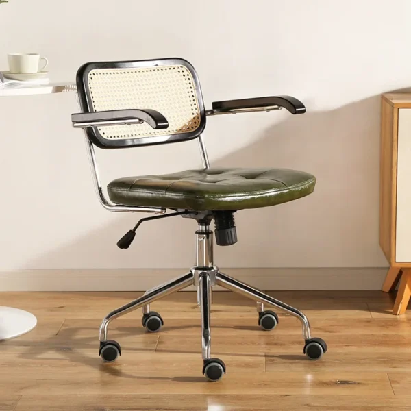 Ghế văn phòng Nhật Bản retro – Ghế mây xoay 360 độ, nâng hạ linh hoạt, kiểu dáng ergonomic