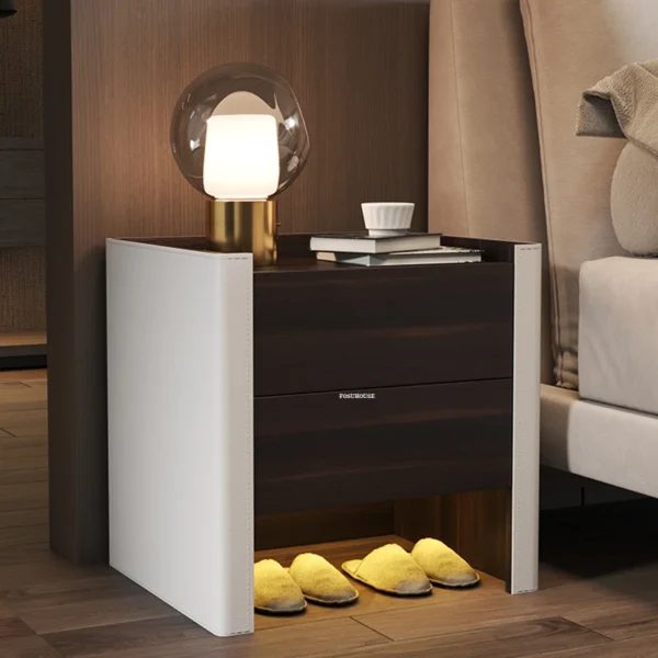 Tủ đầu giường Nội Thất Phòng Ngủ Cao Cấp phong cách Châu Âu Gỗ Chắc Chắn Đầu Giường Nhà Đèn Cảm Ứng Đầu Giường italy Yên Xe Da Tủ