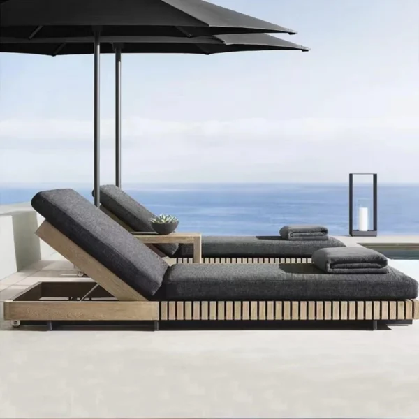 Biệt thự sang trọng sân vườn bằng gỗ tếch hiện đại Bộ ghế sofa Gỗ tếch nguyên khối Giường phơi nắng ngoài trời