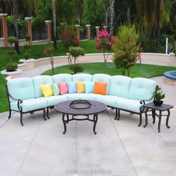 Ngoại thất sân vườn cao cấp Ghế sofa sân vườn Bán Nguyệt Bộ ghế sofa sân thượng ngoài trời bằng nhôm đúc chống gỉ chống thấm cho sân hiên, khách sạn