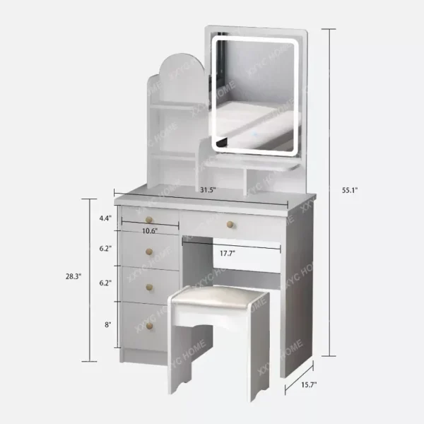 Bộ bàn trang điểm có ngăn kéo và kệ, bàn trang điểm gỗ có gương chiếu sáng