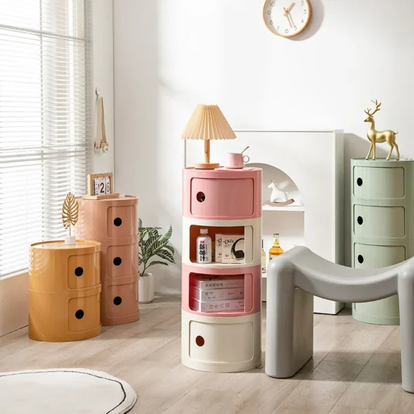 Tủ đầu giường Hiện Đại Cửa Trượt Trắng Bàn Sáng Tạo Công Suất Lớn Tủ Phòng Ngủ Thiết Kế Chống Trơn Trượt phong cách Châu Âu Bàn Tròn