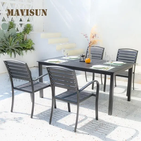 Ngoại thất sân vườn Hợp kim nhôm ngoài trời hiện đại Hình chữ nhật Bàn ăn sân vườn tròn phong cách công nghiệp Ghế sau sân thượng Bộ bàn ăn chống mưa