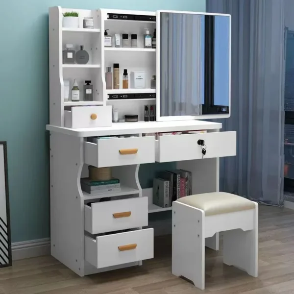 Bàn trang điểm Mới Phổ Biến Nhất Màu Trắng Góc Hollywood Vanity Nữ Bộ Phòng Ngủ Đa Năng Bàn Trang Điểm Tủ Có Gương