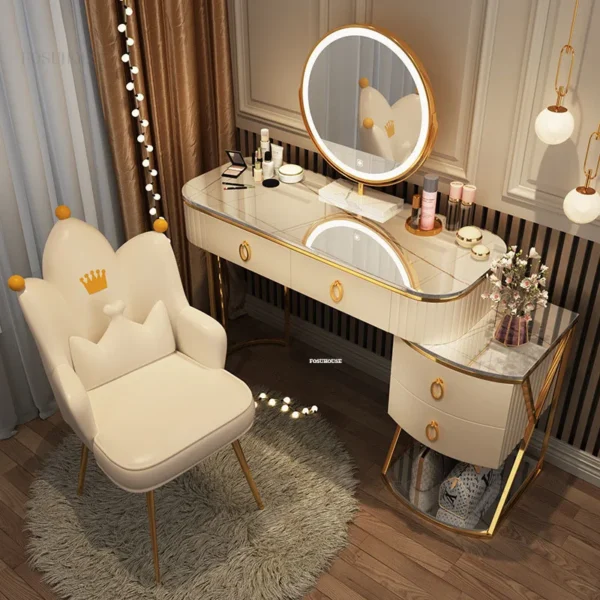 Bàn trang điểm Châu Âu Đèn LED 3 Màu Gương Tủ Đồ Nội Thất Phòng Ngủ Bàn Trang Điểm Sáng Tạo Tủ Đèn Cao Cấp Dung Tích Lớn Tủ Bảo Quản