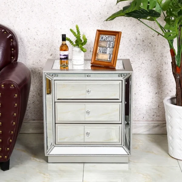 Tủ đầu giường phong cách Châu Âu Tùy Chỉnh Phong Cách Mới Trong Nhà Tủ đầu giường Gương Kim Loại Bàn Đầu Giường Phòng Ngủ Tủ Nội Thất Phòng Ngủ Đêm