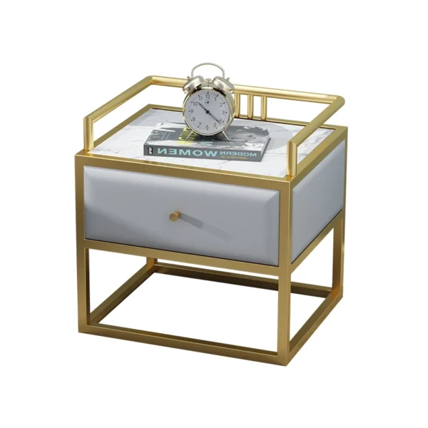 Tủ đầu giường phong cách Châu Âu Phòng Ngủ Hiện Đại Tủ Ngăn Kéo Da Tủ Đá Cẩm Thạch Sắt Đầu Giường Bàn Thấp