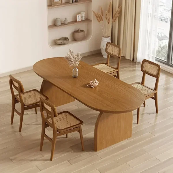Bàn ăn Bắc Âu Hình Bầu Dục Hộ Gia Đình Gỗ Chắc Chắn Kích Thước Nhỏ Bàn Ăn Bàn Ăn Nhật Bản Phòng Khách Bàn Ăn Kết Hợp Ghế