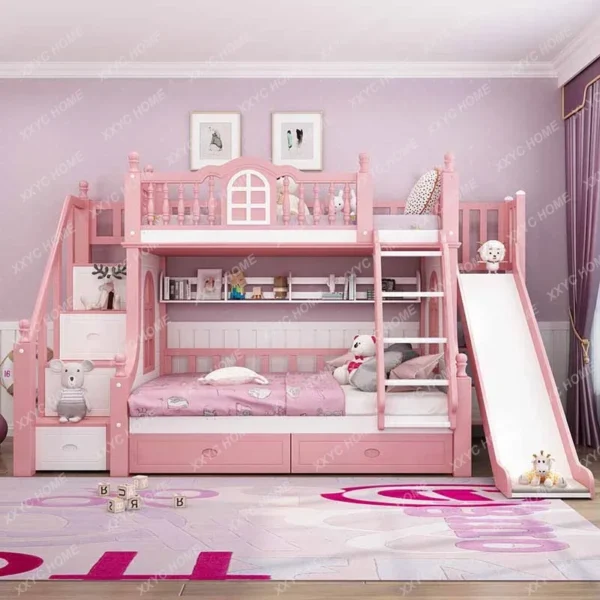 Giường ngủ Phong Cách Phong cách Châu Âu Tất Cả Gỗ Chắc Chắn Giường Tầng Trượt Công Chúa Lên Xuống Giường Cho Phòng Ngủ Thiết Kế Giường Nội Thất Đa Năng