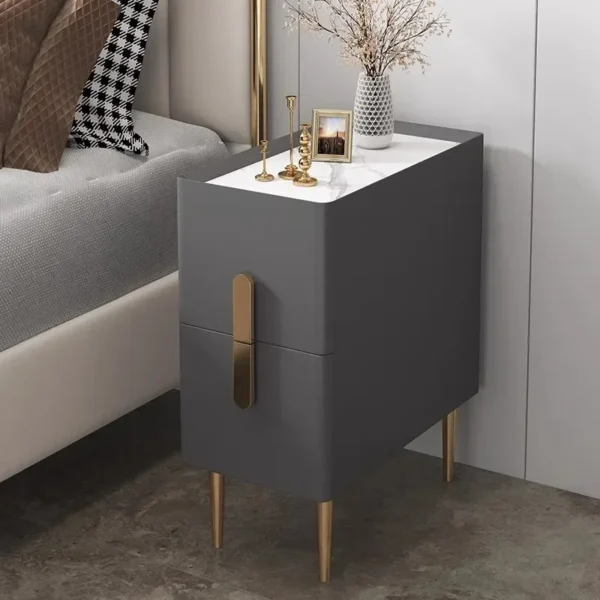 Tủ đầu giường Phong Cách phong cách Châu Âu Phòng Ngủ Đầu Giường Mini Hiện Đại Hẹp Bề Mặt Đá Đầu Giường Tự 2 Ngăn Kéo Phòng Ngủ Bằng Gỗ Bàn