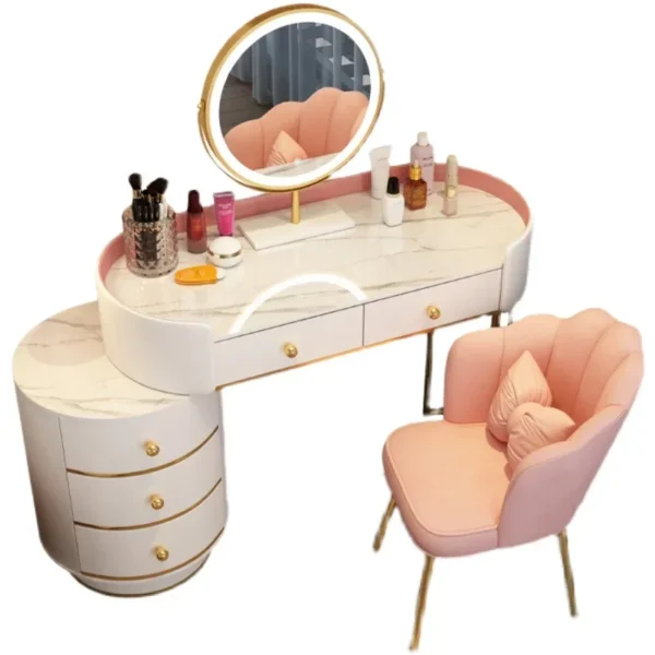 Bàn trang điểm Châu Âu Người Phụ Nữ Bàn Trang Điểm Gương Chairmodern Đèn LED Bàn Trang Điểm Tủ Bảo Quản Đồ Nội Thất