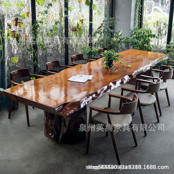 Bàn trà Phong cách Trung Hoa mới bằng gỗ nguyên khối lớn Bàn trà cạnh gỗ tự nhiên Bàn trà văn phòng tại nhà Thiền trà pha trà bàn ghế