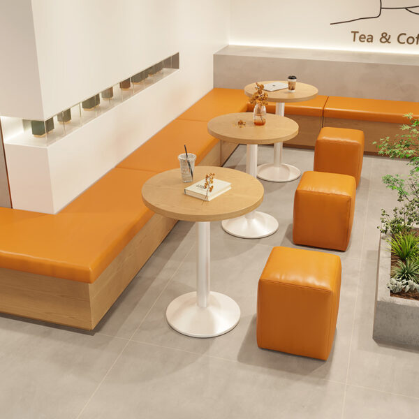 Bàn ghế Kem gió băng ghế ghế sofa cửa hàng trà sữa màu cam Bàn tròn cửa hàng đồ uống Bàn ghế da nghệ thuật sân vườn bến tàu
