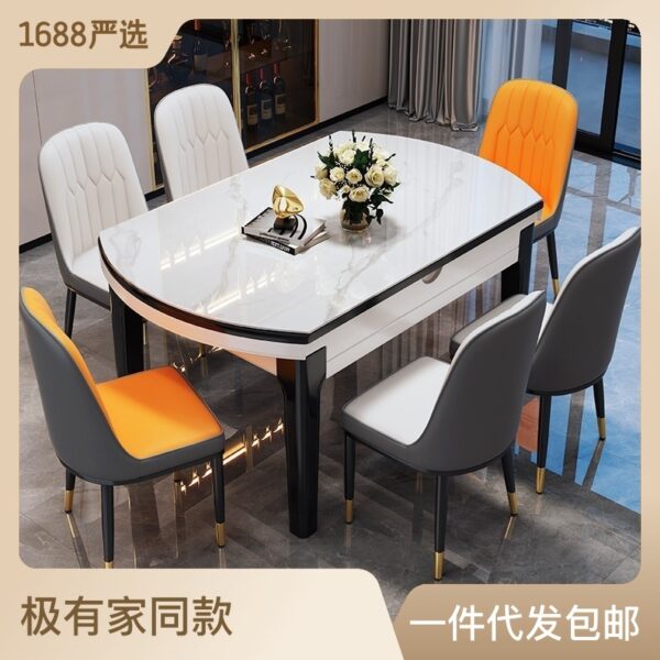 Bàn Ăn phong cách sang trọng đá phiến kết hợp bàn ăn gỗ cứng hiện đại đơn giản có thể thu vào vòng gấp gia đình bàn ăn chữ nhật và ghế