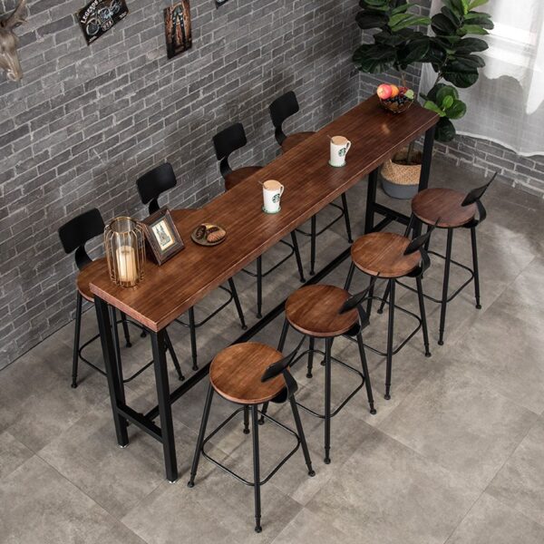 Bàn bar sắt rèn gỗ đặc chân cao ban công cafe Bàn ăn dài quán trà sữa áp tường nhà Bàn ghế