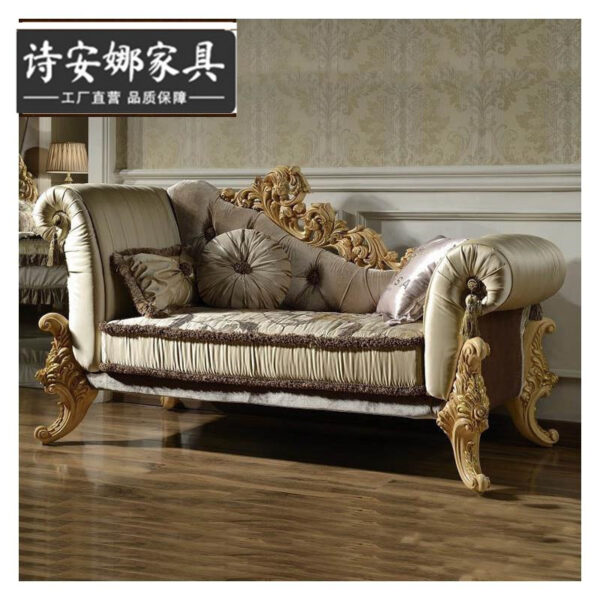 Ghế quý phi Phong Cách Châu Âu Gỗ Chắc Chắn Vải Ghế Dài Phòng Ngủ Pháp Cung Điện Gỗ Ghế Dài Sofa
