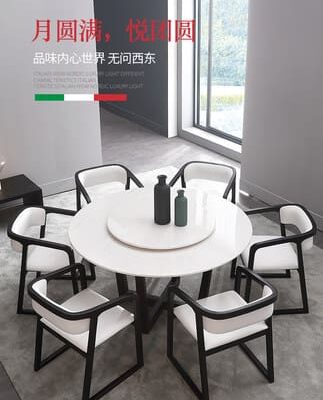 Bàn ăn tròn đá cẩm thạch Gia đình Bắc Âu với bàn xoay tròn bằng gỗ tròn 6 người Bàn tròn gỗ nguyên khối tối giản hiện đại