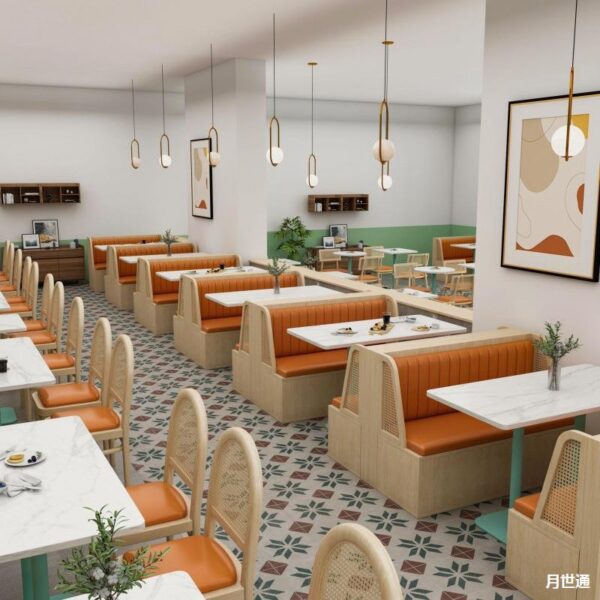 Bàn ghế Phục vụ nhà hàng nhà hàng đan mây dựa vào tường gỗ cứng ghế sofa cafe Hamburg quán trà sữa Bàn ghế bán buôn