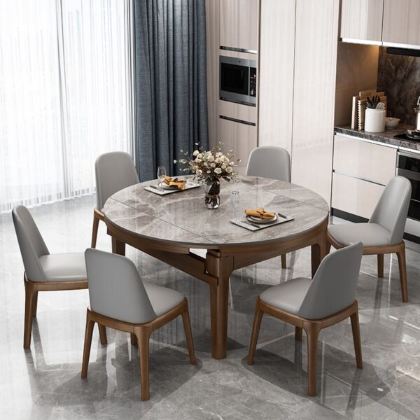 Bàn Ăn Bắc Âu rock board bàn ăn và ghế kết hợp tối giản hiện đại hộ gia đình căn hộ nhỏ có thể thu vào gấp bàn ăn tròn bằng gỗ nguyên khối