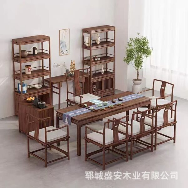 Bàn trà gỗ đặc phong cách Trung Quốc mới nhà trà dài 2 mét Bàn trà đầy đủ bộ bàn ghế trà cây du cũ Bàn trà Kung Fu