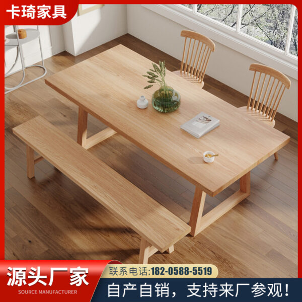 Bàn ghế ăn gỗ nguyên khối kiểu Nhật Bản kết hợp phòng khách hiện đại đơn giản nhà dài bàn gỗ lớn bàn ăn chữ nhật