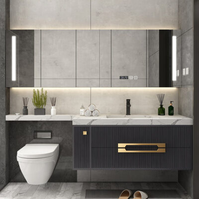 Đá phiến tùy chỉnh một chậu phòng tắm tủ kết hợp phòng tắm bệ rửa nhà vệ sinh mở rộng chậu rửa bằng gỗ rắn