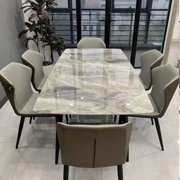 Bàn ăn đá phiến phong cách Ý và ghế kết hợp phòng ăn nhỏ nhà hiện đại đơn giản phong cách sang trọng bề mặt sáng bàn ăn chữ nhật
