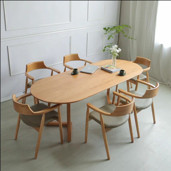 Bàn ghế Bắc Âu Bàn ăn gỗ đặc hình bầu dục phòng nhỏ log Bàn ghế ăn cafe Bàn ghế ăn dài