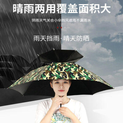 Mũ ô dù che nắng đội đầu nón gấp chống tia cực tím ô dù che nắng ngoài trời keo đen ô dù câu cá