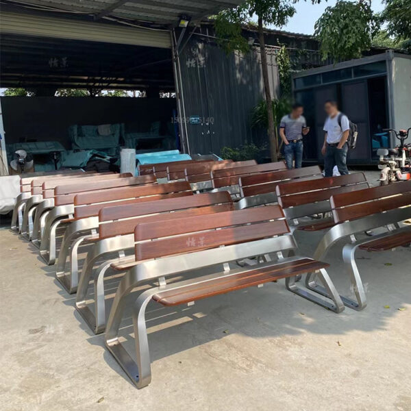 Ghế công viên băng inox cộng đồng phố thương mại Ghế băng đôi vuông chống ăn mòn Ghế ngoài trời bằng gỗ