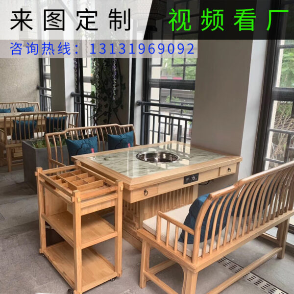 Bàn ghế Phong cách Trung Hoa mới gỗ chắc chắn ghế sofa Bàn ghế tấm đá đá cẩm thạch Bàn lẩu nhà hàng thương mại