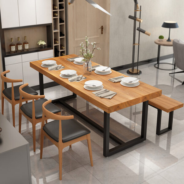 Bộ bàn ghế ăn gỗ nguyên khối hiện đại Bắc Âu nhà ăn Bàn dài cafe nhà hàng Bàn ghế đàm phán giản dị