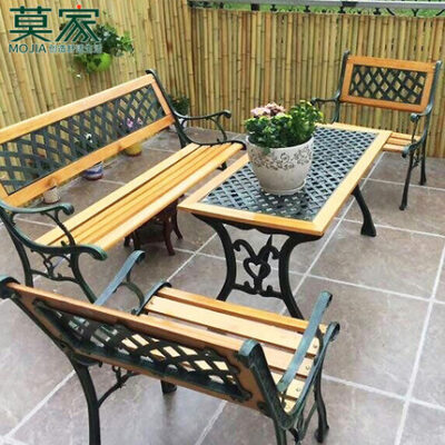 Ghế công viên Mojia Ghế công viên băng ngoài trời giải trí Ghế băng gỗ rắn Ghế sân vườn lưng Ghế ngoài trời Ghế băng gỗ chống ăn mòn