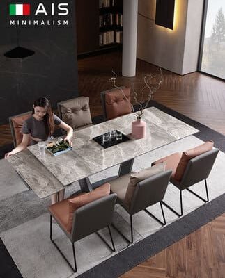 Bàn ăn phong cách Ý có thể thu vào và gấp gọn, Bàn ăn hình chữ U, Bàn ăn mặt đá