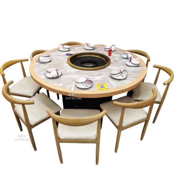 Bàn lẩu bằng đá cẩm thạch Bếp điện từ bằng gỗ đặc hình tròn doanh nhân nướng và tráng tích hợp thanh lọc không khói hút khói Bàn nướng than kiểu Hàn Quốc