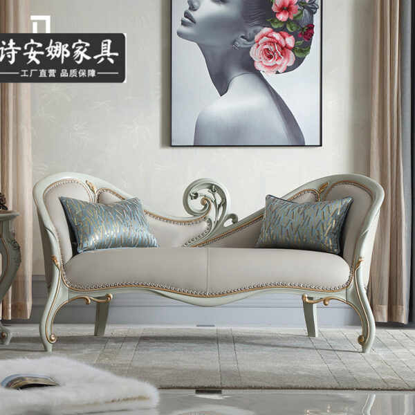 Ghế quý phi Da sang trọng kiểu Pháp nghệ thuật ghế dài làm đẹp ghế phòng ngủ đơn giản Châu Âu gỗ chạm khắc ghế tựa đơn sofa