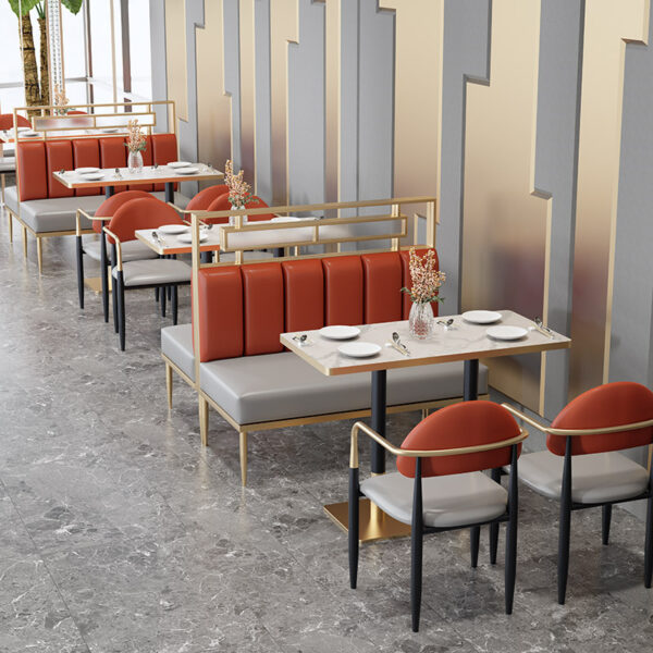 Bộ bàn ghế sang trọng nhẹ chủ đề sắt phục vụ nhà hàng tây buffet nhà hàng lẩu quán cà phê dựa vào tường ghế sofa bài đơn giản