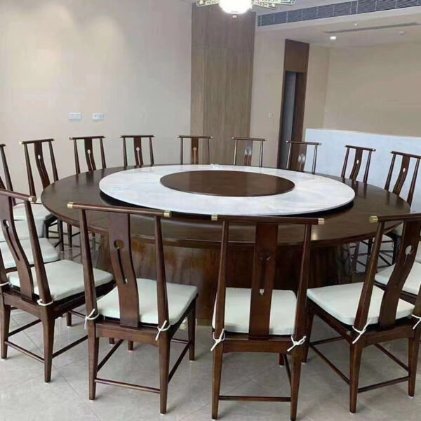 Bàn ăn nội thất Phật Sơn Lecong phong cách Trung Quốc mới 20 người xoay bàn ăn tròn lớn câu lạc bộ hộp khách sạn bàn ăn điện
